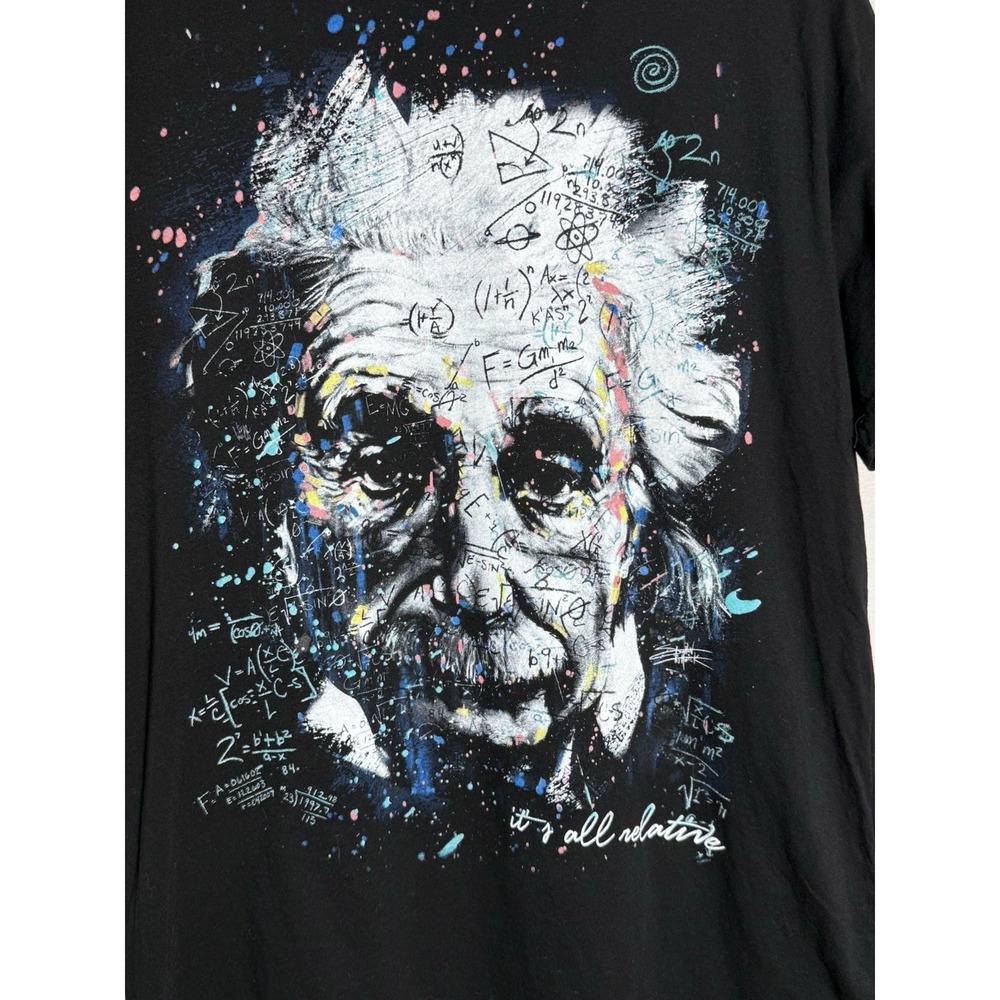 STEPHEN FISHWICK Get Down Art Black Shirt Einstein Graphic XL It's All Relative